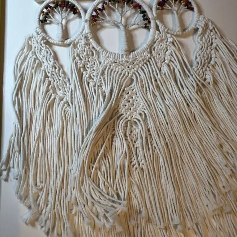 Macrame Tree Of Life White Rope Woven Wall Hanging Tapestry ‎ Boho New Hippy